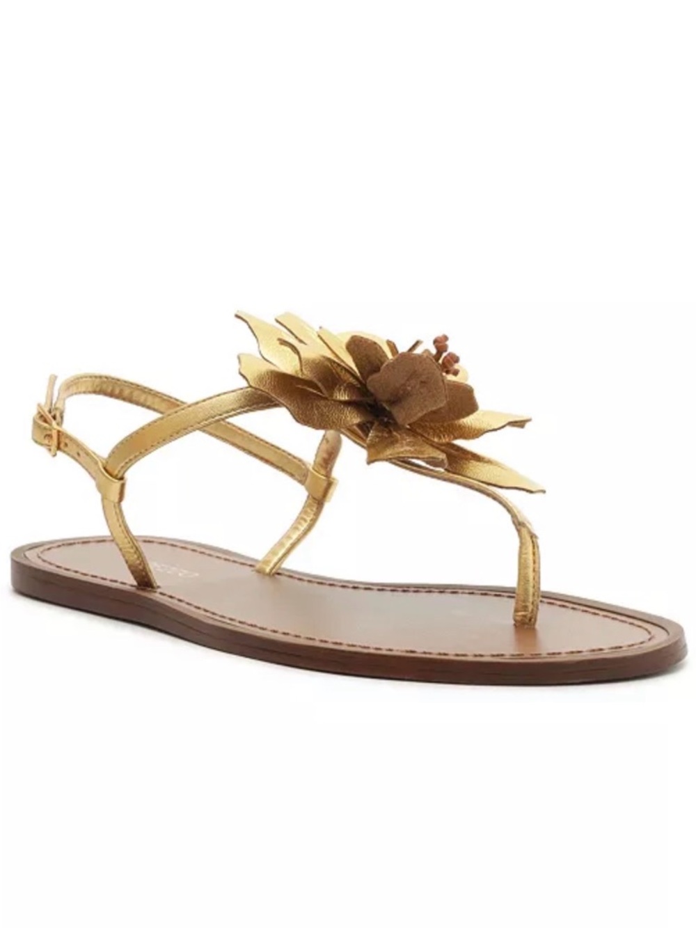 20. Arezzo Gold Daisy Leather Flat New in Box